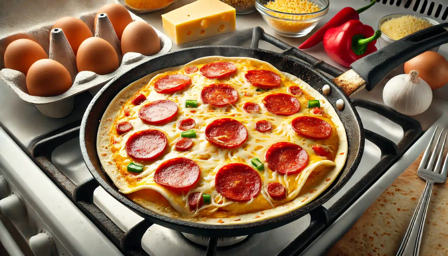 Ομελέτα-–-πίτσα-με-τορτίγιες-στο-τηγάνι