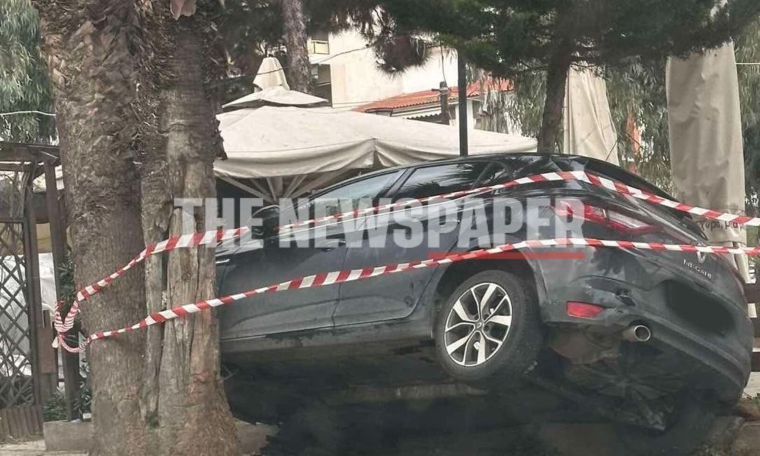 Απίστευτο-τροχαίο-στον-Βόλο:-ΙΧ-«καρφώθηκε»-ανάμεσα-σε-φοίνικες-στην-παραλία