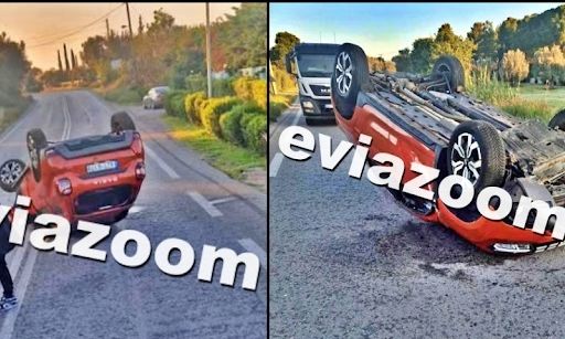 Εύβοια:-Αυτοκίνητο-έφερε-τούμπες-και-κατέληξε-στη-μέση-του-δρόμου-–-Από-θαύμα-σώθηκε-ο-οδηγός